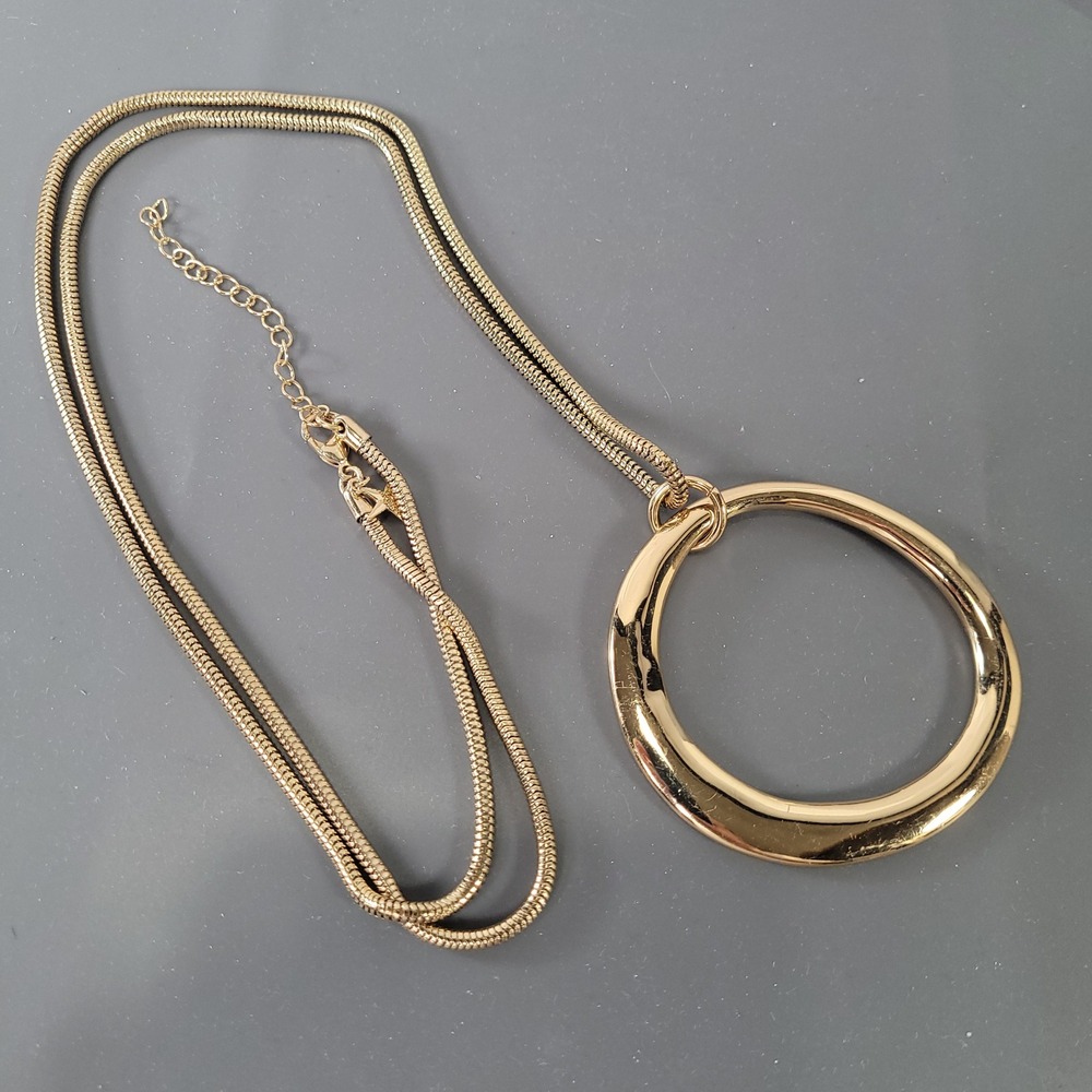 Gold Tone Pendant Necklace Organic Circle Snake Chain MCM Opera Mid Mod - Picture 3 of 8